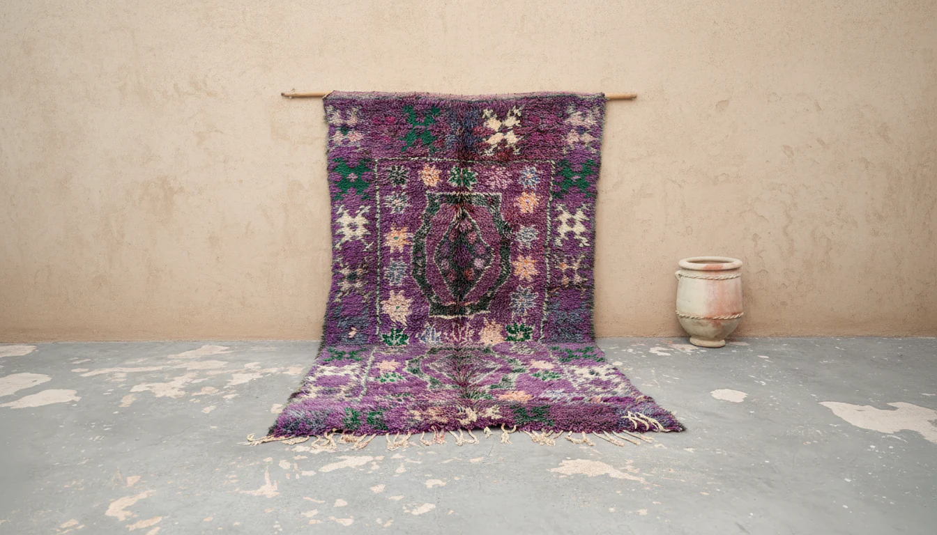 1970s Boujaad Vintage Rug 345×180 cm – Purple, Magenta & Emerald Tribal Wool, V-284