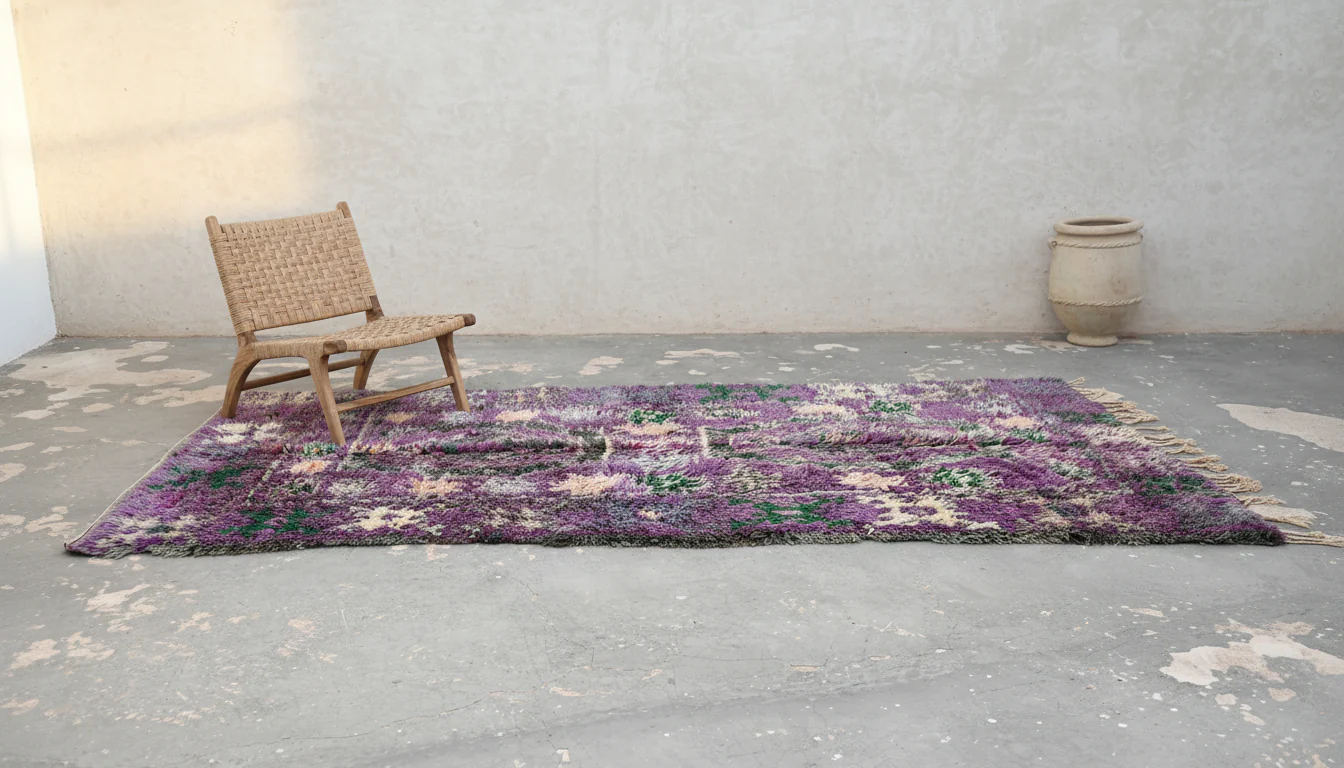 1970s Boujaad Vintage Rug 345×180 cm – Purple, Magenta & Emerald Tribal Wool, V-284 - Image 3