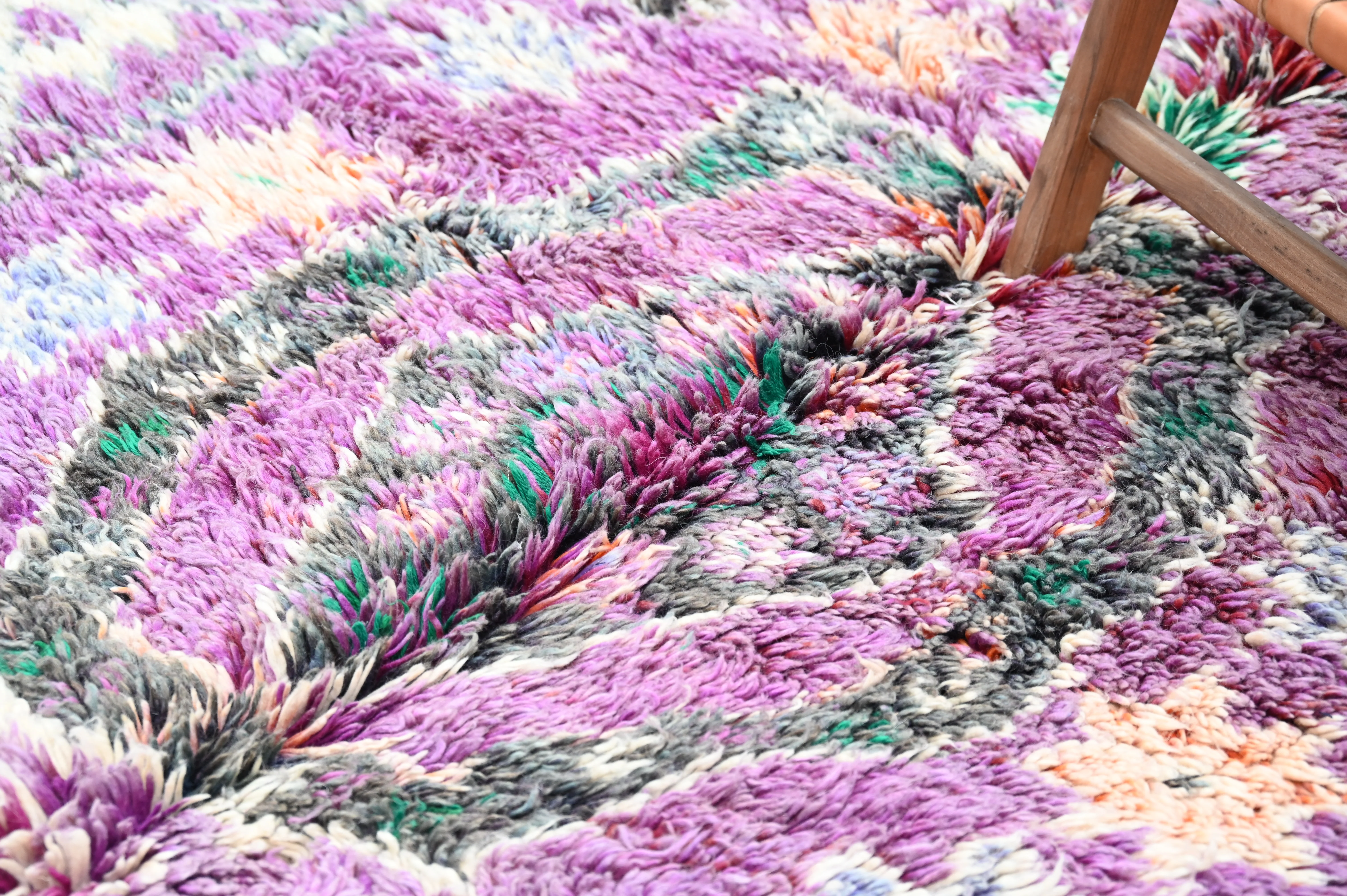 1970s Boujaad Vintage Rug 345×180 cm – Purple, Magenta & Emerald Tribal Wool, V-284 - Image 6