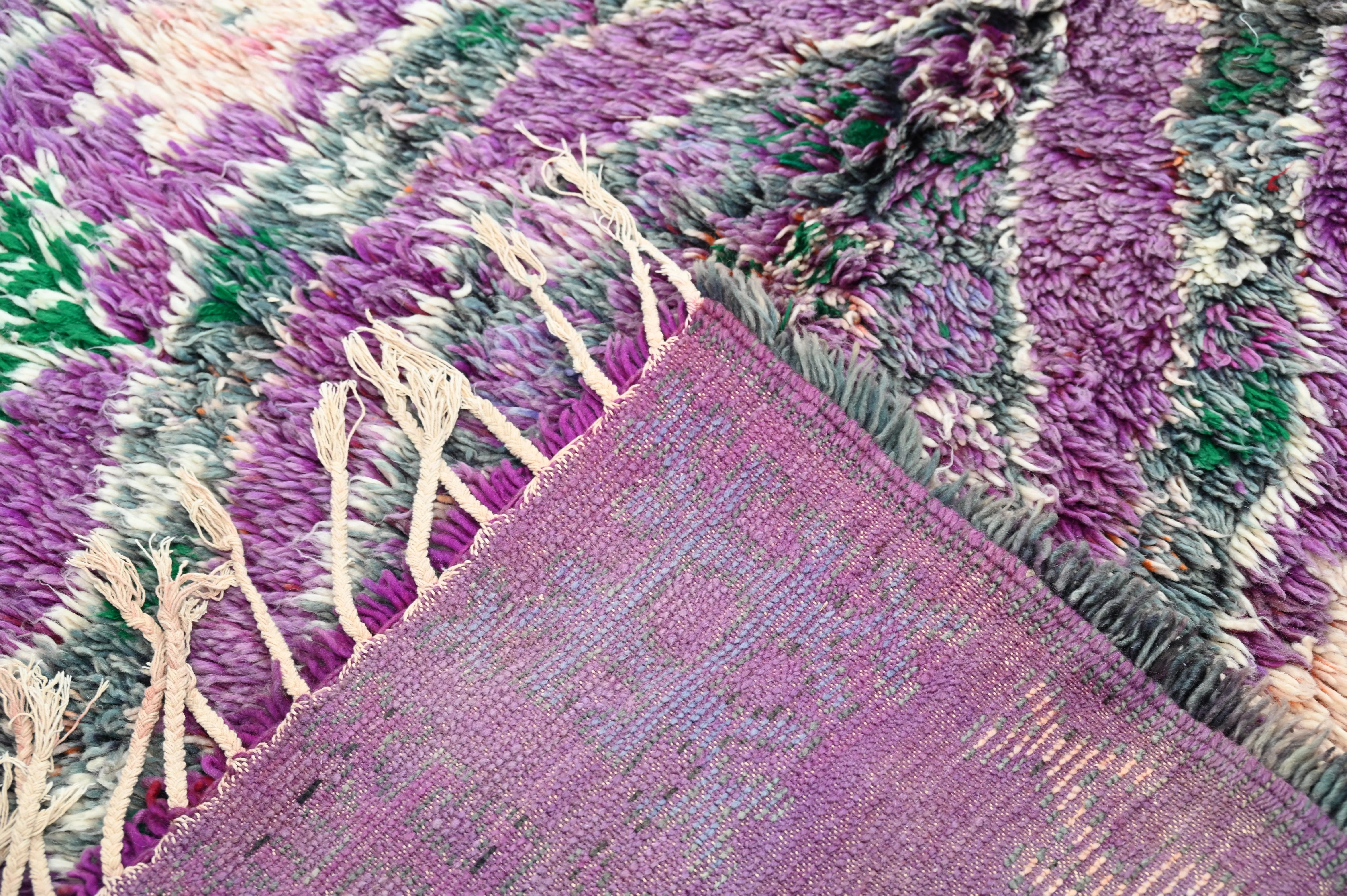 1970s Boujaad Vintage Rug 345×180 cm – Purple, Magenta & Emerald Tribal Wool, V-284 - Image 7