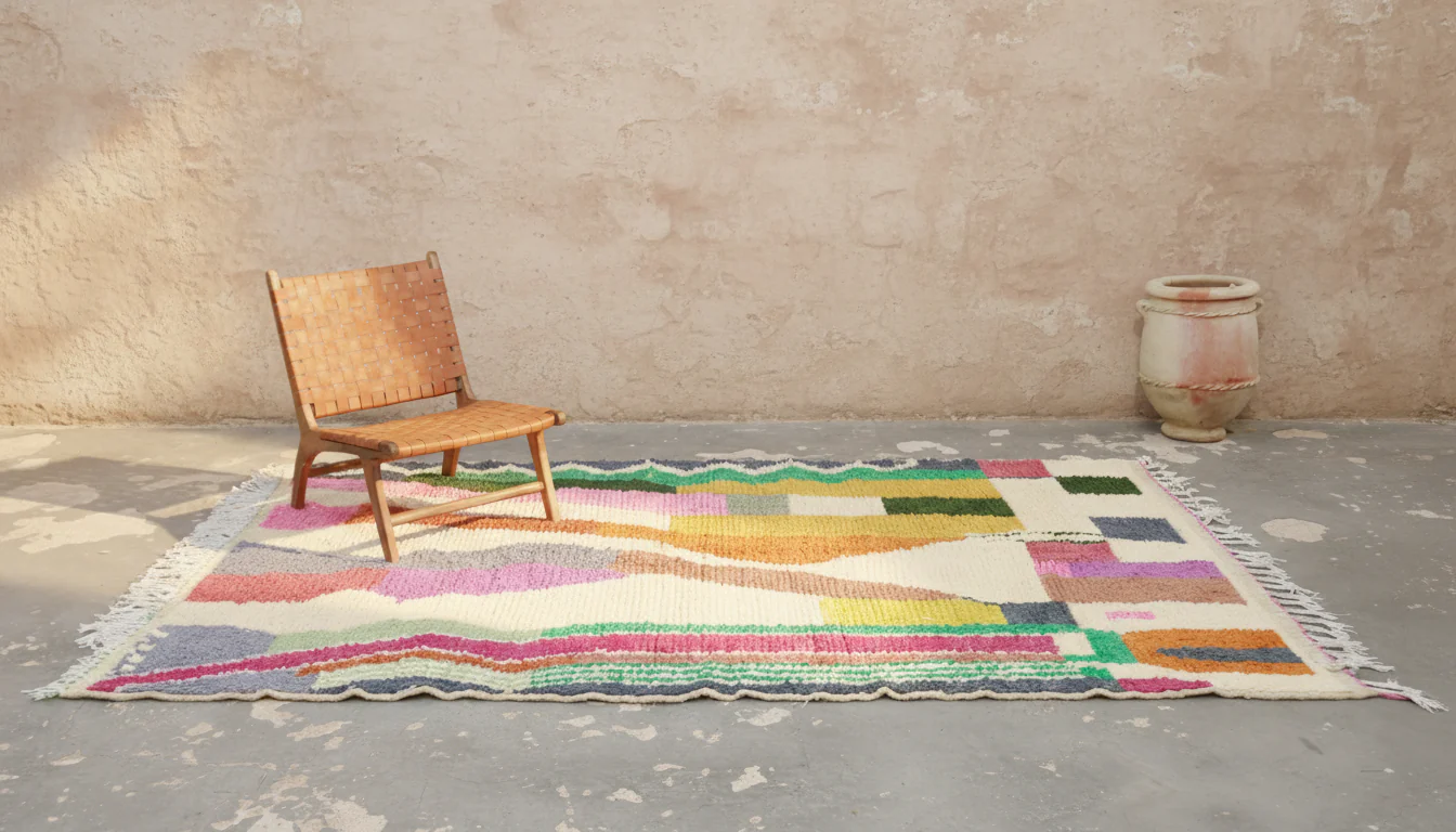 Azilal Rug 295×195 cm – Abstract Moroccan Rug with Multicolor Geometric Design, GO-973 - Image 2