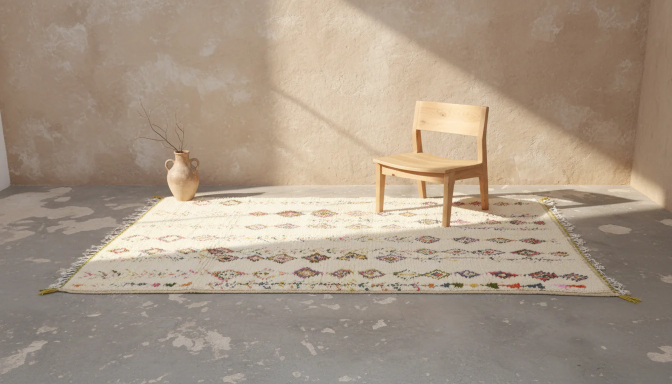 Azilal Rug 305×195 cm – Ivory Moroccan Berber Rug with Multicolor Tribal Diamonds, GO-974 - Image 2