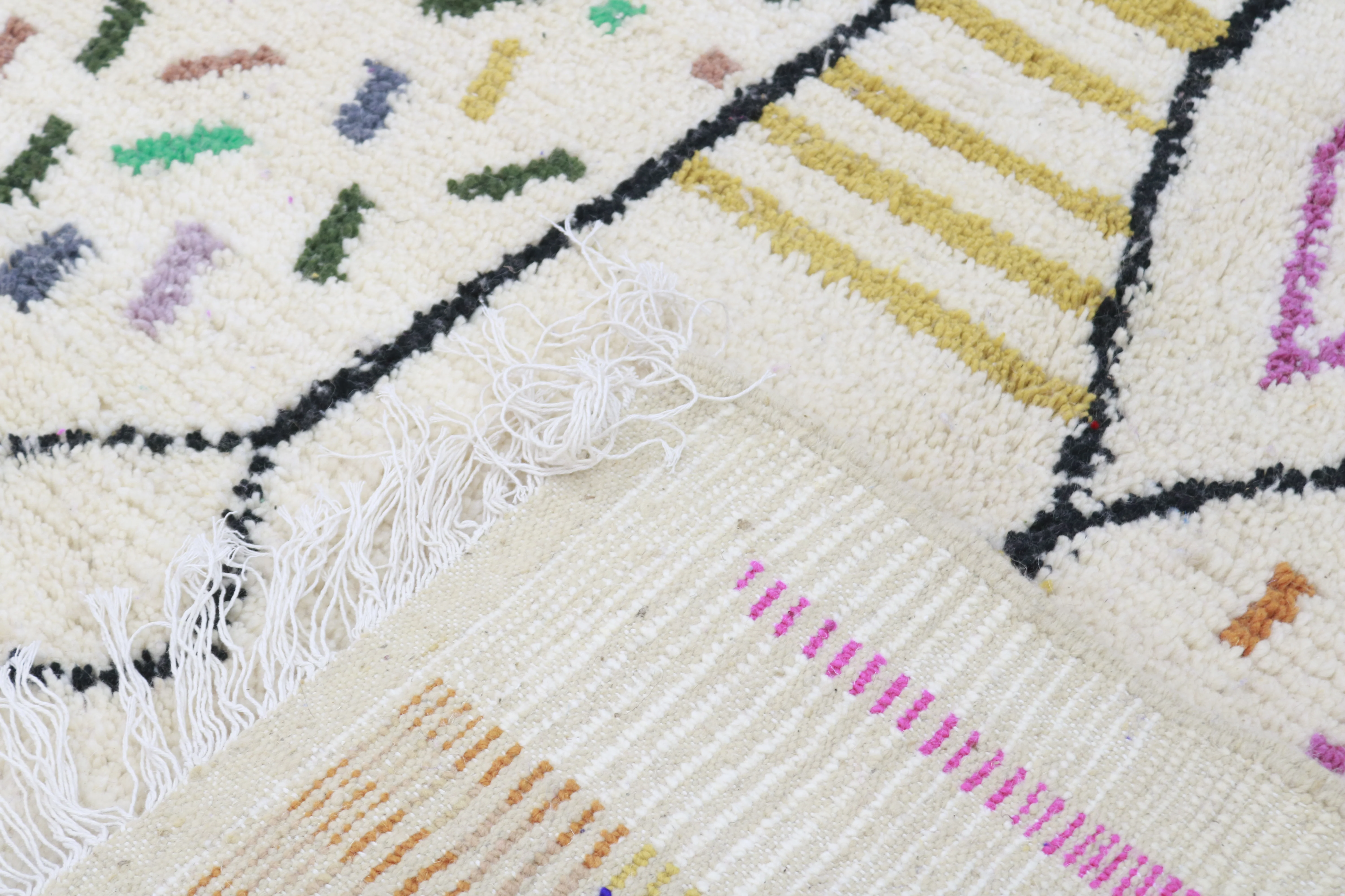 Azilal Rug 310×200 cm – Ivory Moroccan Berber Rug with Abstract Colorful Amazigh Symbols, GO-977 - Image 6