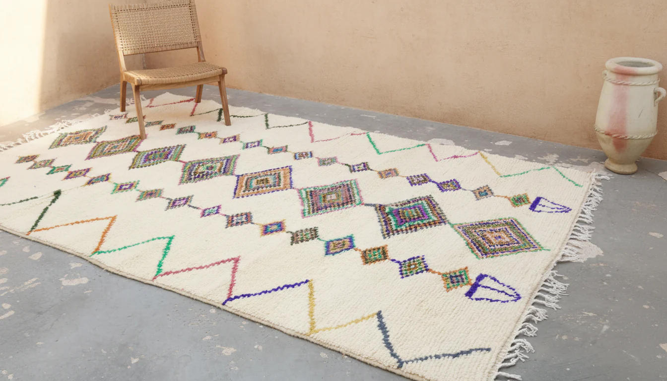 Azilal Rug 310×205 cm – Ivory Berber Rug with Colorful Diamond Motifs, GO-972 - Image 2
