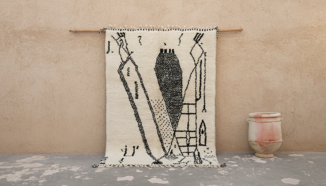 Beni Ouarain Rug 235×155 cm – Ivory & Black, AZO-780