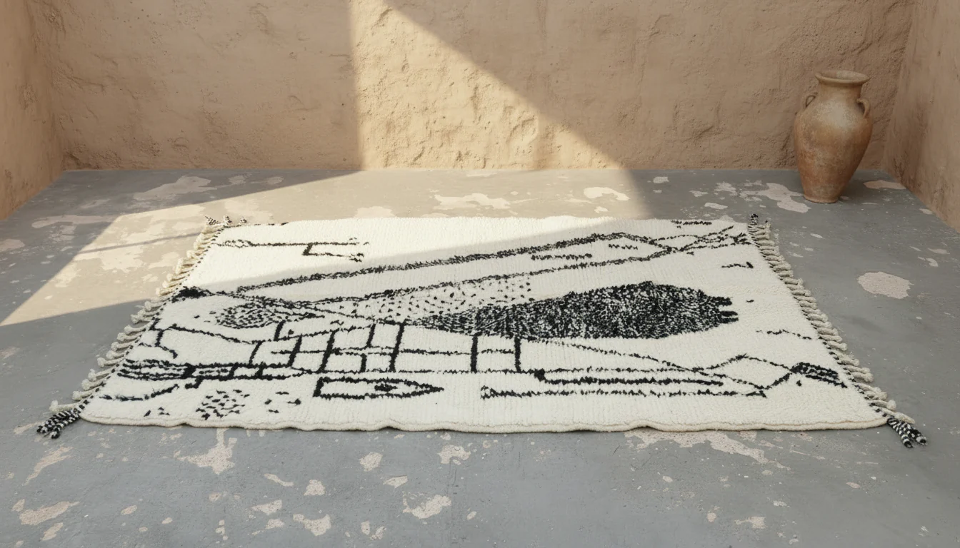 Beni Ouarain Rug 235×155 cm – Ivory & Black, AZO-780 - Image 2