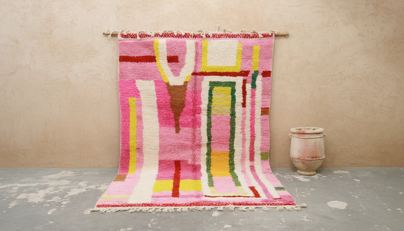 Colorful Azilal Rug 305×200 cm – Pink, Ivory & Yellow, GO-938