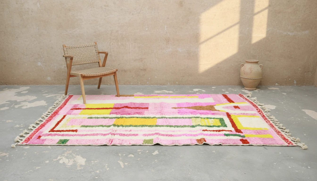 Colorful Azilal Rug 305×200 cm – Pink, Ivory & Yellow, GO-938 - Image 2
