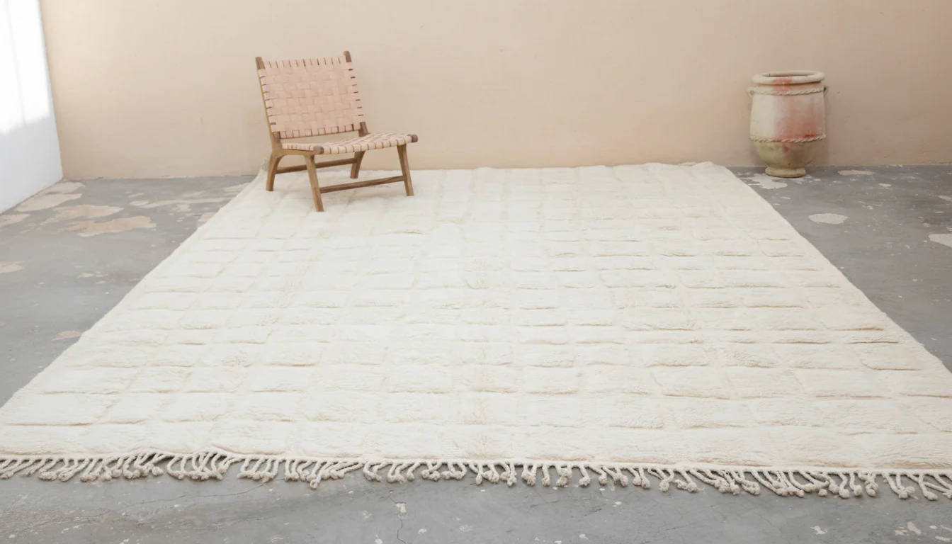 Extra Large Beni Ourain Rug 410×300 cm – Ivory Moroccan Wool Rug with Minimal Geometric Grid Pattern, GO-1001 - Image 2