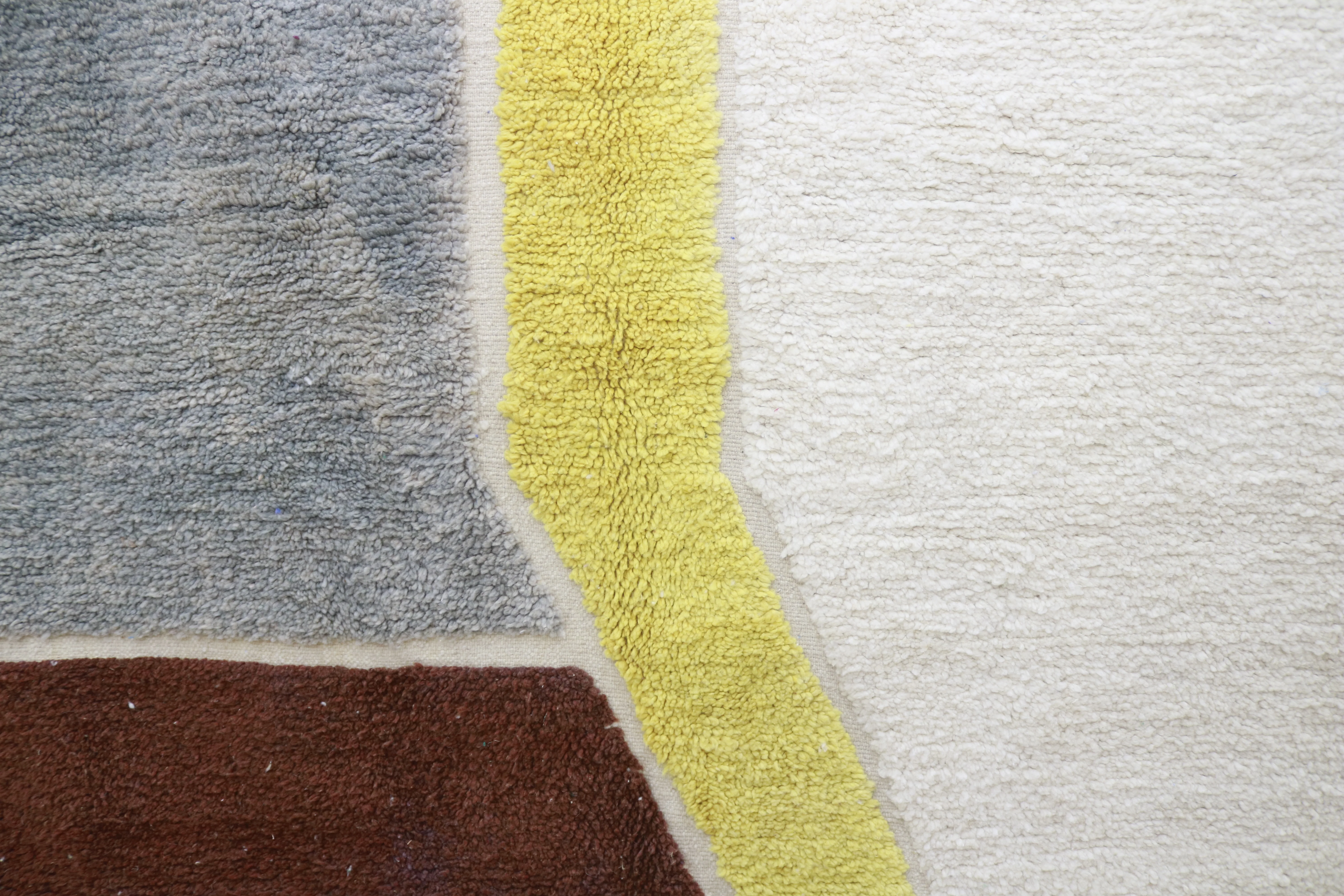 Large Azilal Rug 295×210 cm – Contemporary Moroccan Wool Rug in Ivory, Blue, Ochre & Earth Tones, GO-982 - Image 3