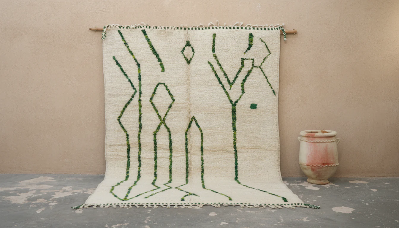 Large Beni Ouarain Rug 295×210 cm – Ivory & Forest Green, GO-962