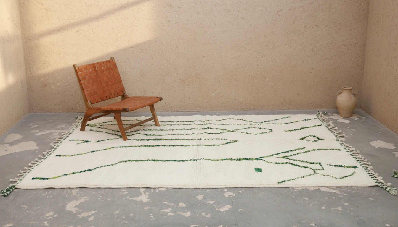 Large Beni Ouarain Rug 295×210 cm – Ivory & Forest Green, GO-962 - Image 2