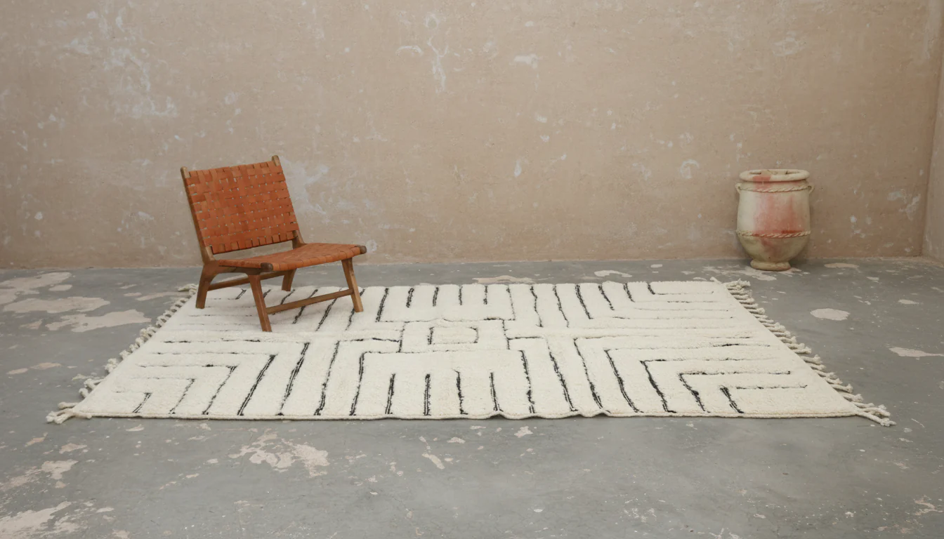 Large Beni Ouarain Rug 300×210 – Handmade Ivory Wool Carpet with Structured Geometric Pattern, GO-945 - Image 2