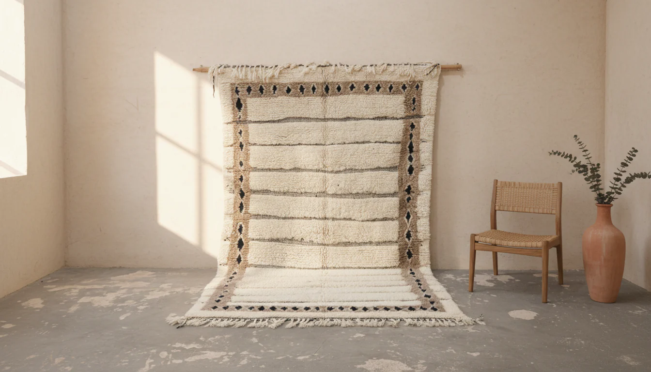 Large Beni Ouarain Rug 320×190 cm - Ivory / Warm beige / Soft brown, GO-953