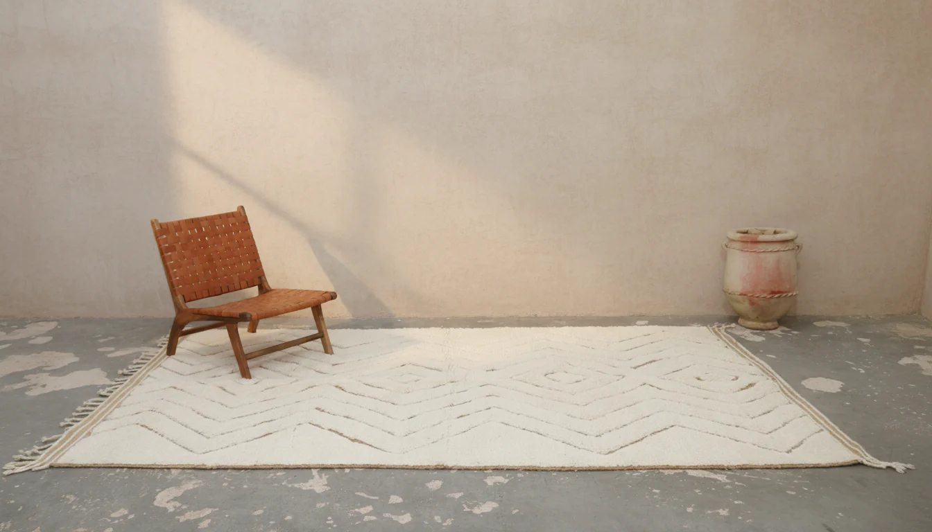 Large Beni Ouarain Rug 325×200 – Handmade Natural Wool Carpet with Soft Diamond Geometry, GO-946 - Image 2