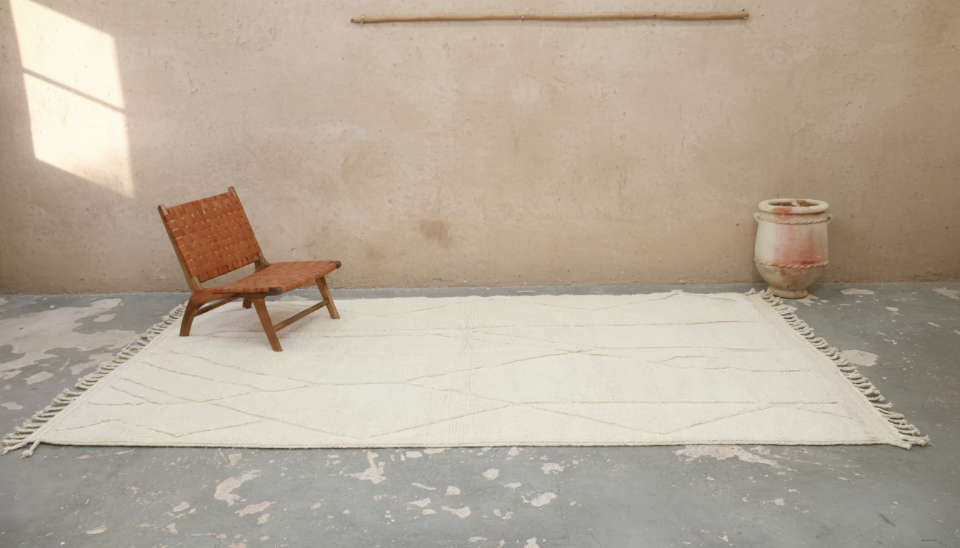 Large Beni Ouarain Rug 360×200 cm – Extra Long Ivory Moroccan Rug with Soft Organic Line Design, GO-960 - Image 2