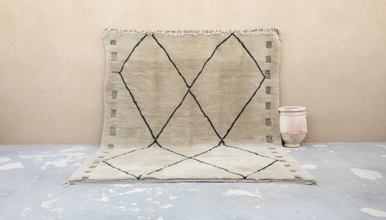 Large Mrirt Rug 355×270 cm – Luxury Light Greige with Diamond Pattern, GO-968