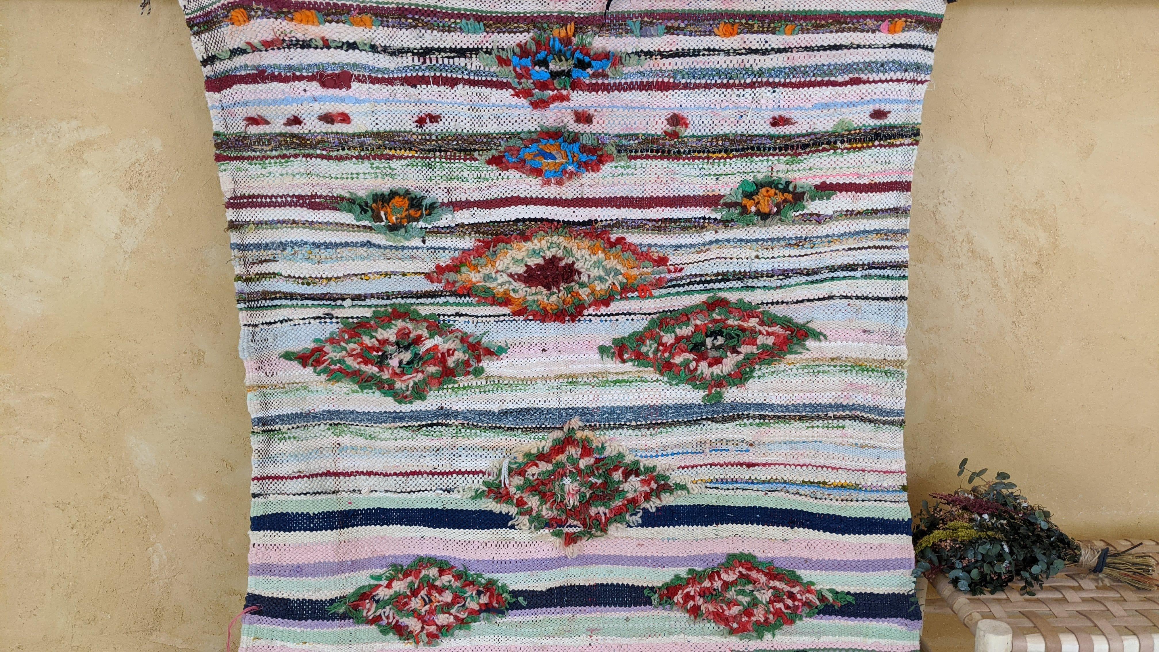 Vintage Boucherouite Rug - 220 x 125 cm || 7.22 x 4.1 feet - Image 7