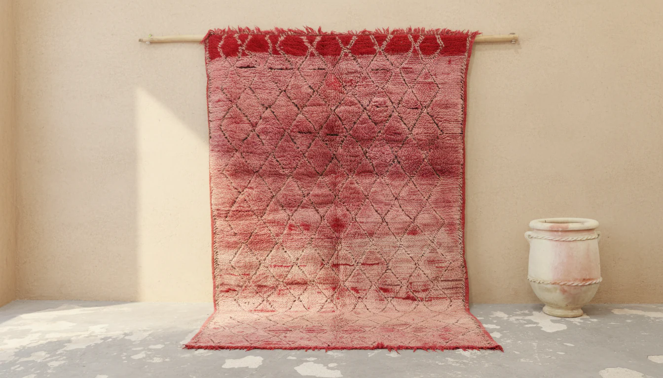 Vintage Boujaad Rug 260×165 cm – Pink Moroccan Berber Rug with Faded Tribal Diamond Pattern, GO-1007
