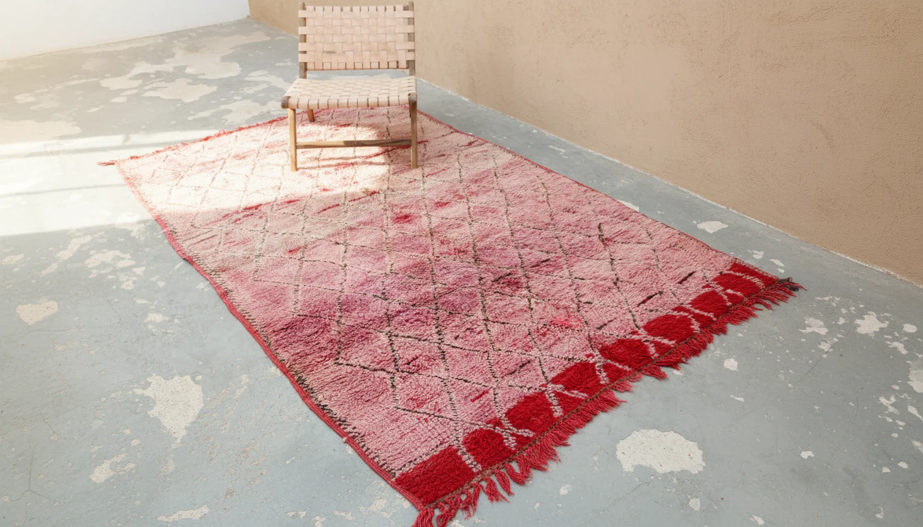 Vintage Boujaad Rug 260×165 cm – Pink Moroccan Berber Rug with Faded Tribal Diamond Pattern, GO-1007 - Image 2