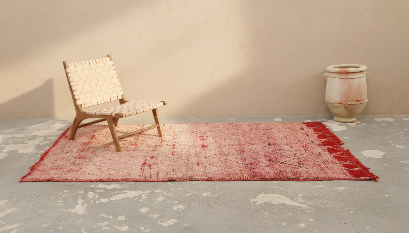 Vintage Boujaad Rug 260×165 cm – Pink Moroccan Berber Rug with Faded Tribal Diamond Pattern, GO-1007 - Image 6
